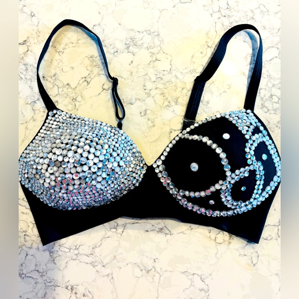 Selena Style Black Rhinestone Bra Bustier Halloween Costume